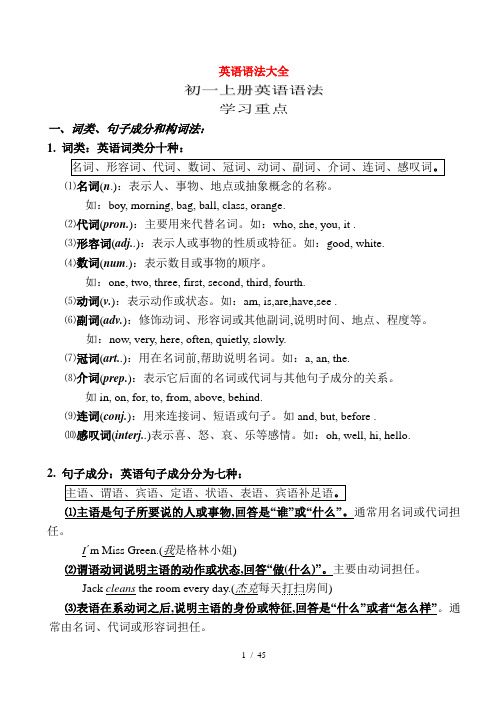 GOFORIT初一上英语语法重点