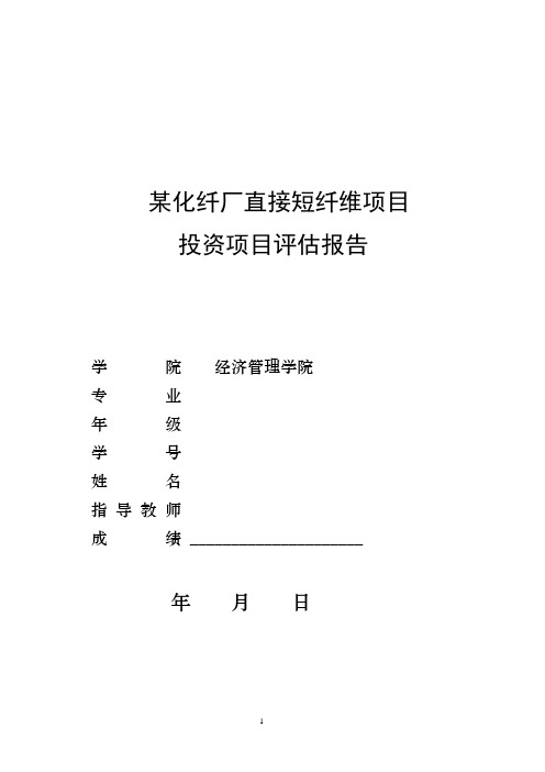 某化纤厂直接短纤维项目投资项目评估报告