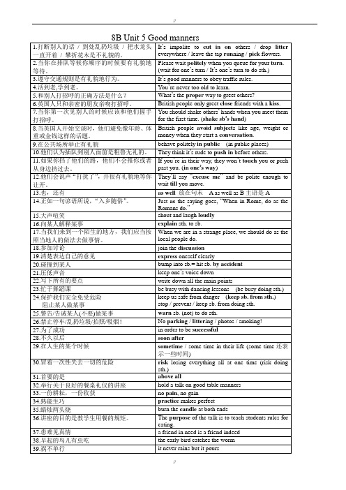 2019-2020学年牛津译林版英语8B_Unit5复习短语总结(含默写纸)-(八年级)(已审阅)