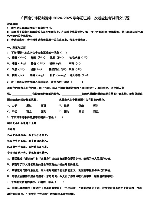 广西南宁市防城港市2024-2025学年初三第一次适应性考试语文试题含解析