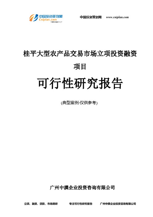 桂平大型农产品交易市场融资投资立项项目可行性研究报告(非常详细)