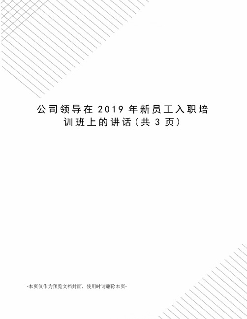 公司领导在2019年新员工入职培训班上的讲话