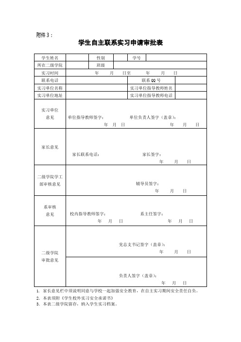 学生自主联系实习申请审批表