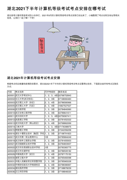 湖北2021下半年计算机等级考试考点安排在哪考试