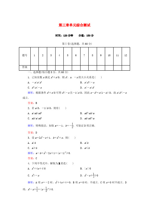 【红对勾】高中数学 第三章单元综合测试 新人教A版必修5