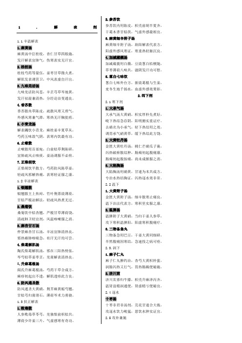 第七版《方剂学》课本方歌