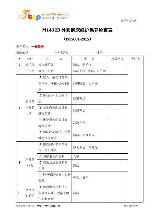 M1432B外圆磨床维护保养检查表