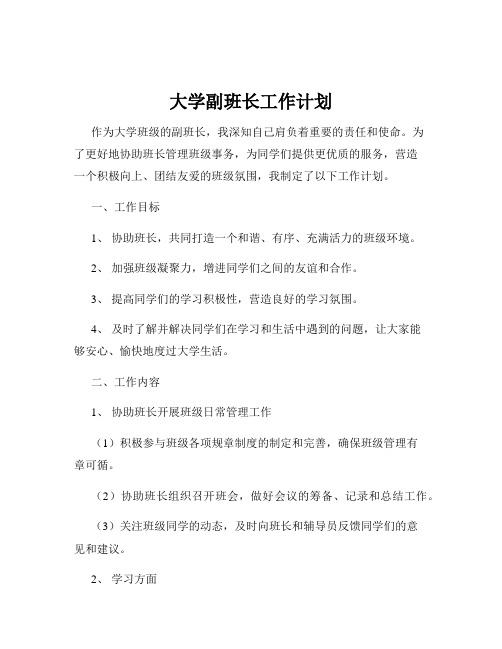 大学副班长工作计划