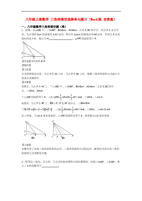 八年级上册数学 三角形填空选择单元练习(Word版 含答案)