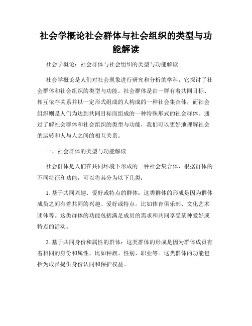 社会学概论社会群体与社会组织的类型与功能解读