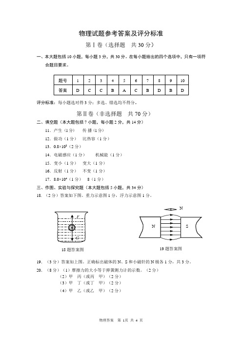 二〇一五年东营市初中学生学业考试物理答案