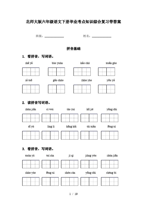 北师大版六年级语文下册毕业考点知识综合复习带答案