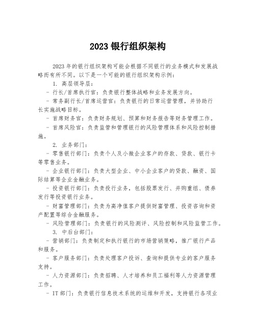 2023银行组织架构