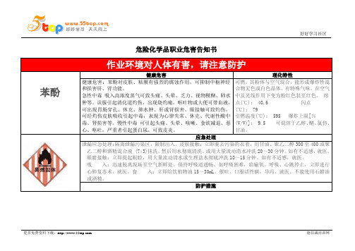 苯酚职业危害告知书