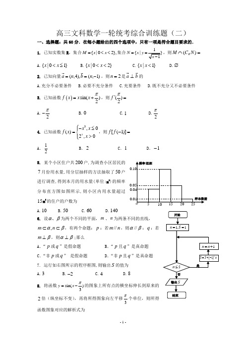 2019年高考高三数学一轮统考综合训练题文科(1)