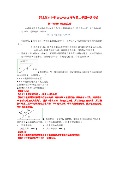 河北省衡水中学高一物理下学期一调试题新人教版