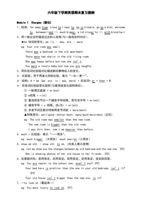 2014-2015六年级下学期英语期末复习提纲