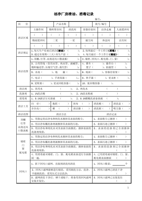 洁净厂房清洁消毒记录