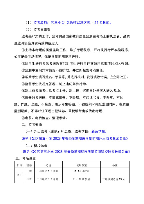 2023春小学期末质量监测方案