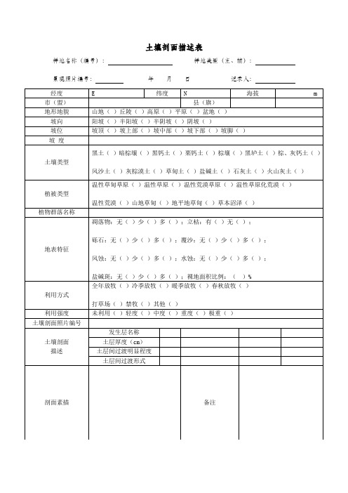 土壤学实验--土壤剖面描述表