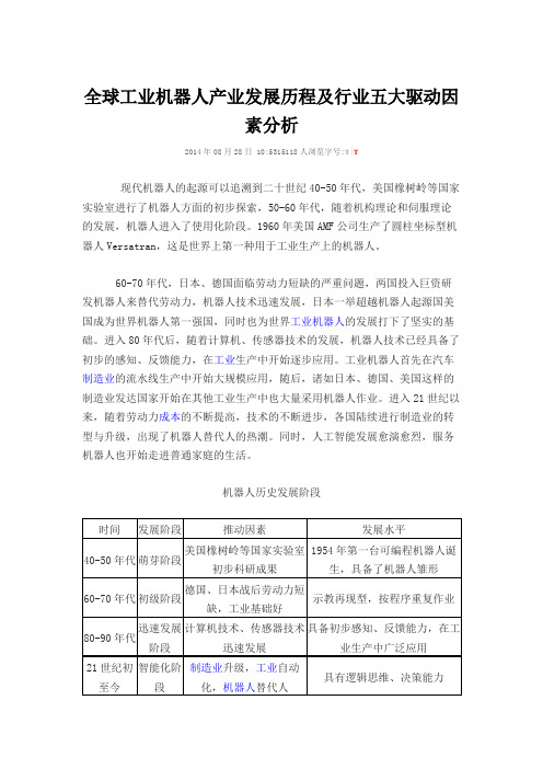 全球工业机器人产业发展历程及行业五大驱动因素分析