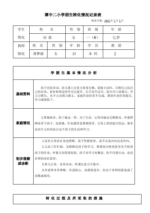 一下困生转化情况记录表