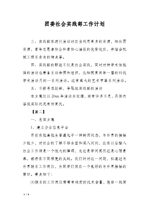 团委社会实践部工作计划