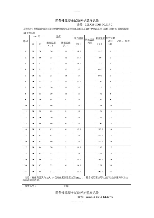 混凝土试块同条件养护温度记录表