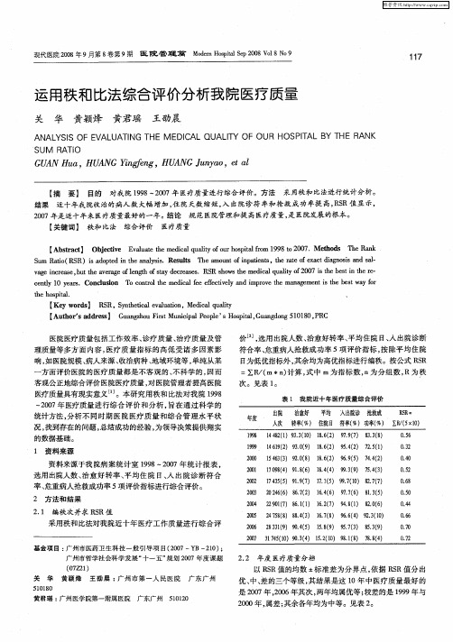 运用秩和比法综合评价分析我院医疗质量