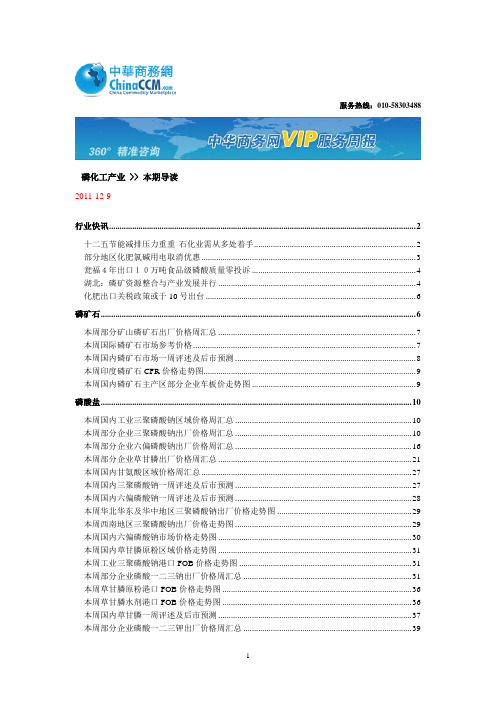 中华商务网VIP服务周报：磷化工产业20111209