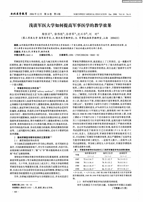 浅谈军医大学如何提高军事医学的教学效果