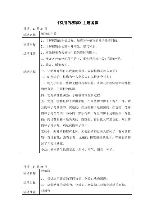 幼儿园大班主题教案有用的植物