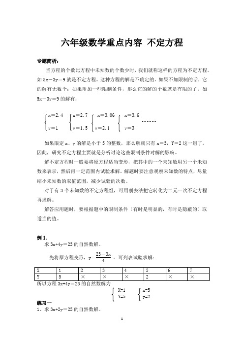 六年级数学重点内容 不定方程