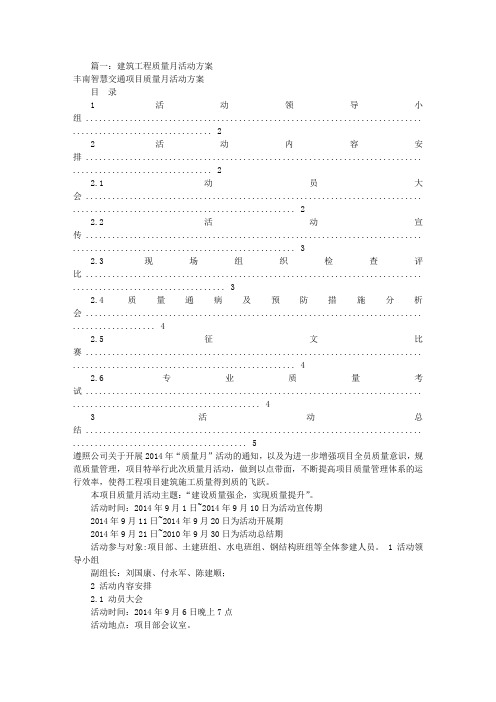 项目质量月活动方案(共8篇)