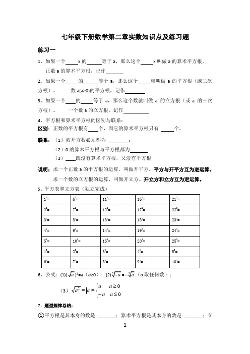 七年级下册数学第二章实数知识点及练习题