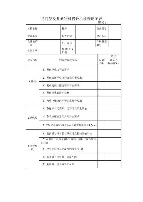 龙门架及井架物料提升机定期检查表