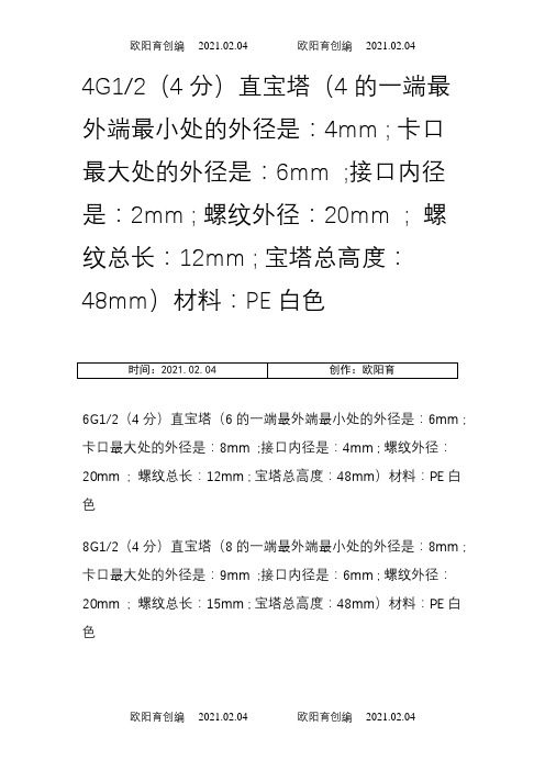 宝塔软管接头尺寸之欧阳育创编