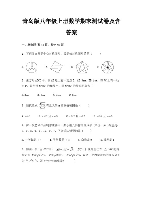 (实用)(全国通用)青岛版八年级上册数学期末测试卷及含答案