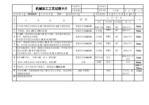 十字轴机械加工工艺规程及工艺装备设计工艺过程卡片新