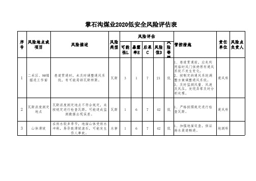 煤矿最新版2020年度安全风险评估表