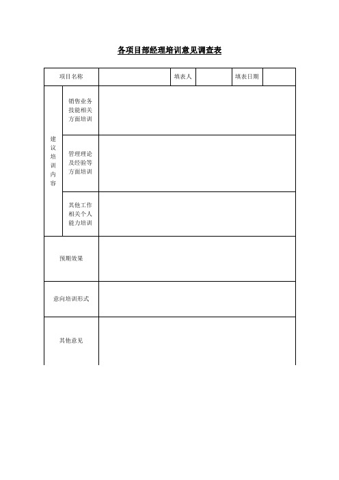 各项目部管理人员培训意见调查表