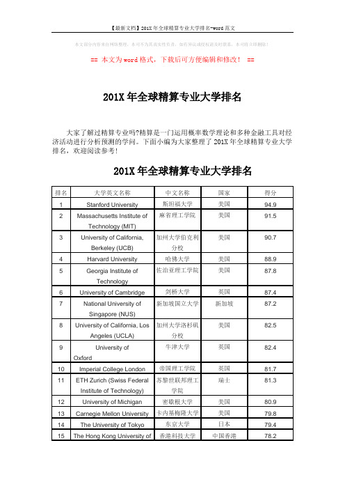 【最新文档】201X年全球精算专业大学排名-word范文 (3页)