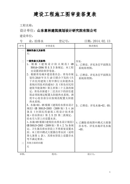 审图意见答复表-给排水(1)