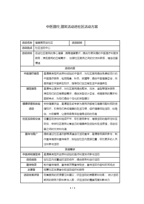 中医理疗,理发活动进社区活动方案