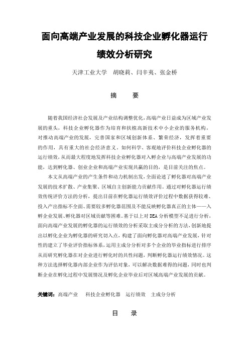 面向高端产业发展的科技企业孵化器运行绩效分析研究