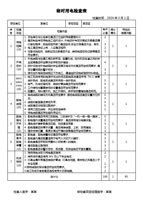 复工复产临时用电检查表