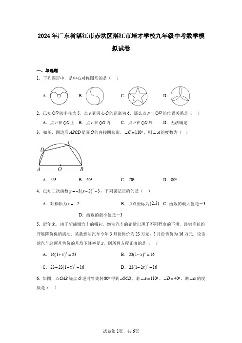 2024年广东省湛江市赤坎区湛江市培才学校九年级中考数学模拟试卷