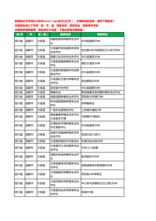 2020新版四川省成都市大邑县合作社工商企业公司商家名录名单黄页联系电话号码地址大全71家