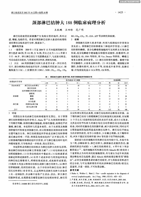 颈部淋巴结肿大188例临床病理分析