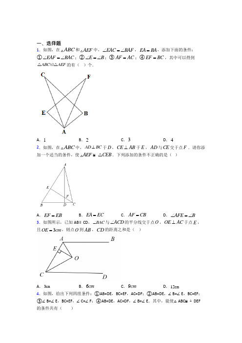 (易错题)初中数学八年级数学上册第二单元《全等三角形》检测(有答案解析)